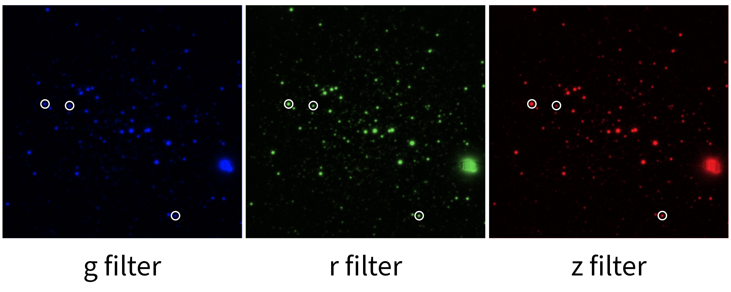 Spiral galaxy image in grayscale u, i, and z filters